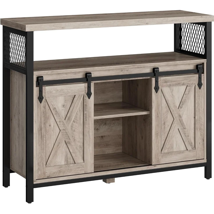 Vasagle Sideboard mit 2 Schiebetüren und verstellbaren Ablagen, Spanplatte, 33 x 100 x 80 cm, Greige / Schwarz – Bild 1