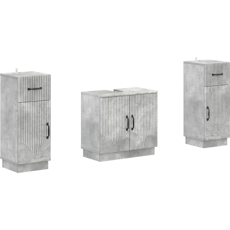 vidaXL 3-teiliges Badezimmer-Schranksystem HOORN 3 stk. Betongrau 3418038 – Bild 2