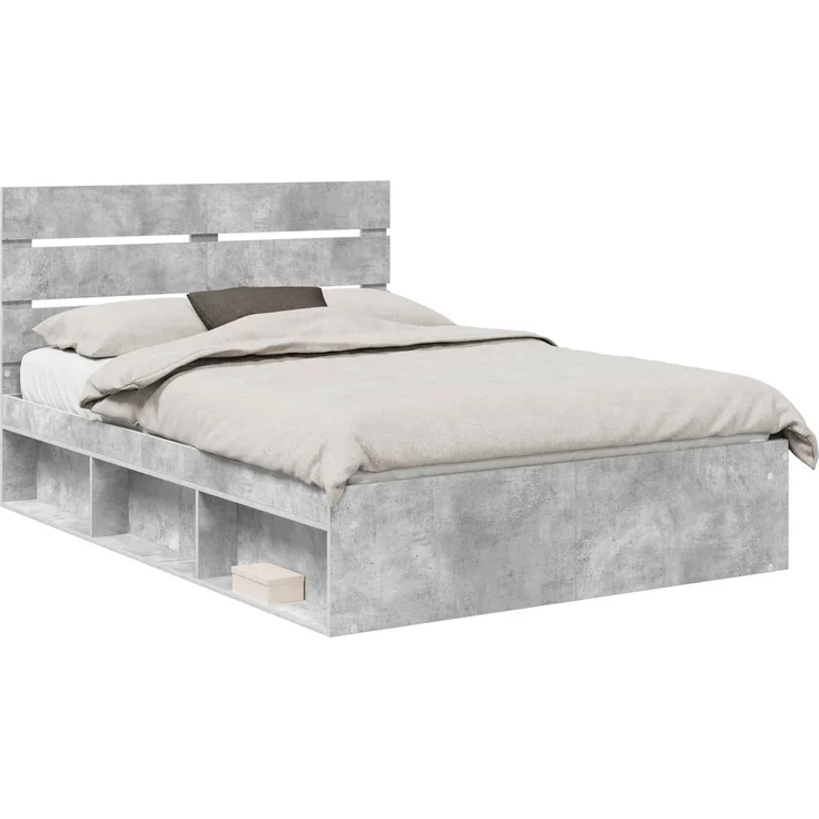 vidaXL Bettrahmen mit Kopfteil Beton 160 x 200 cm Massives Kiefernholz 3411723 – Bild 1