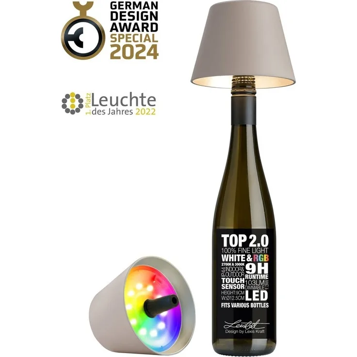 Sompex Flaschenleuchte TOP 2.0 Sand LED RGBW mit Akku