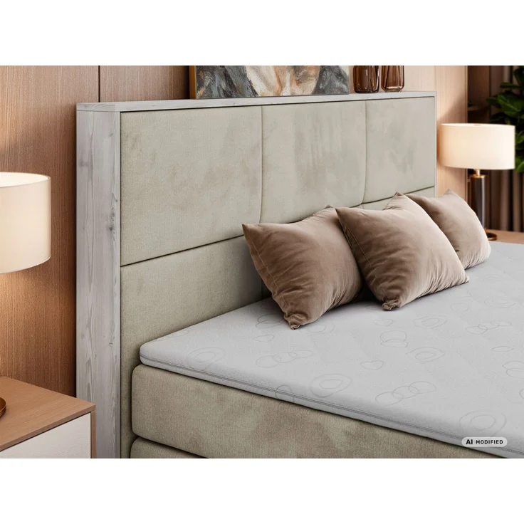 Boxspringbett DELNOR KING 180 x 200 cm Doppelbett mit Bettkasten Kopfteil 7-Zonen Multipocket-Matratze H3 Topper Visco ergonomisch Polsterbett - Beige Velvet – Bild 5