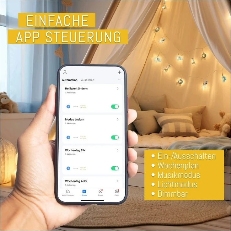 COZY HOME Lichterkette Safari für Kinder, mit APP steuerbar, Batterie & Stecker, 20 warmweiße Tiere, 8 Modi, Dimmbarkeit & Musikmodus – Bild 2