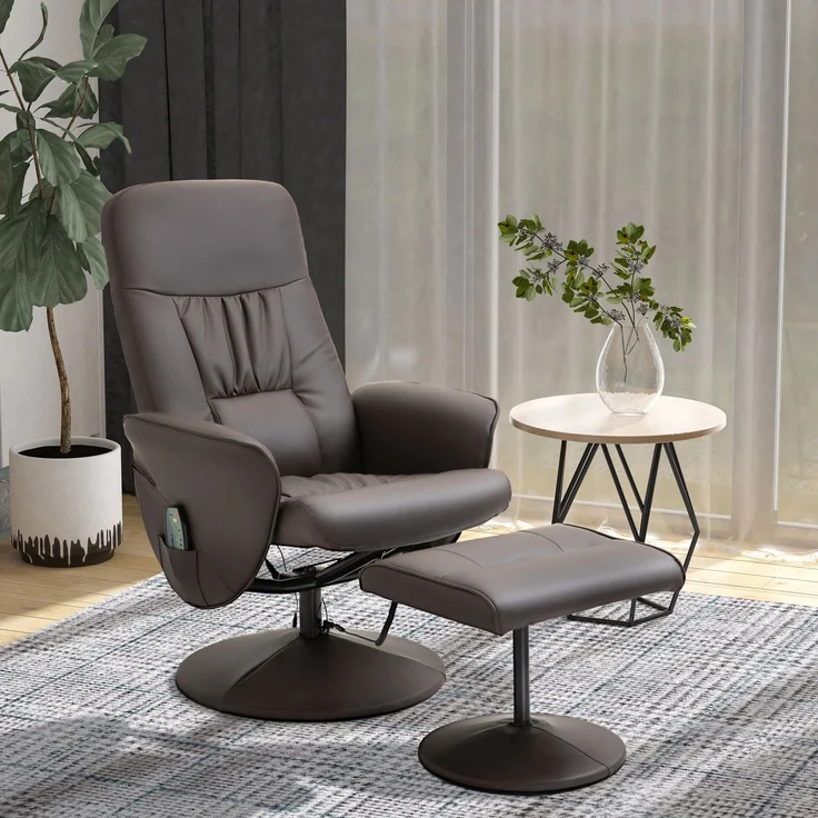 HOMCOM Relaxsessel mit Fußhocker, Kunstleder, Stahl, Braun, 76B x 81T x 105H cm – Bild 2