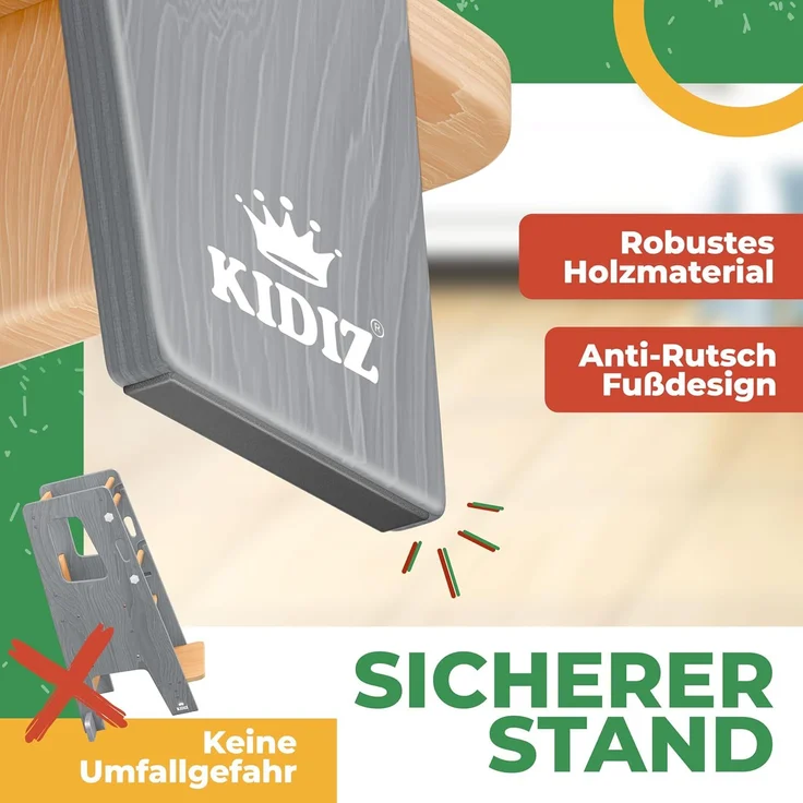 KIDIZ® Lernturm für Kinder ab 1 Jahr inkl. Lernuhr, 3-stufig Höhenverstellbarer Tritthocker aus Kiefernholz, spielerisch motorische Fähigkeiten fördern, Montessori Learning Tower, bis 50 kg belastbar, Grau / Hellbraun, 90 x 40 x 44 cm – Bild 8