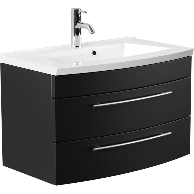Badmöbel Bella 80 mit runder Front SoftClose schwarz : Schwarz – Bild 3
