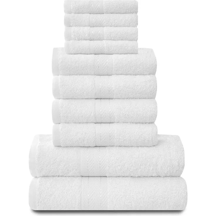 Lions Familien-Handtücher, 10-teiliges-Set, 100 % ägyptische Baumwolle, 4 x Gesicht, 4 x Hand, 2 x Badetuch, Premium Qualität, hoch wasserabsorbierendes Badzubehör, maschinenwaschbar, weiß, 544777