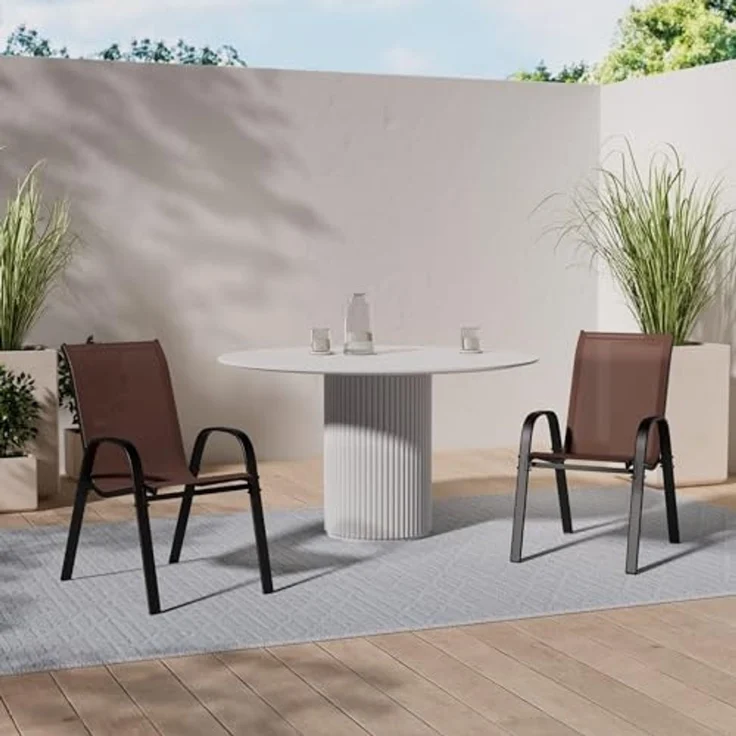 Outdoorstuhl Gartenstuhl Stapelstuhl wetterfest Metall Textilen Braun – Bild 2