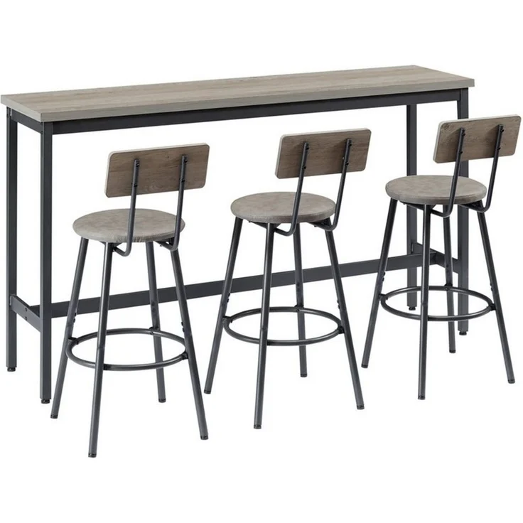 ANYSUN Bartisch Küchen-Esstisch,Kneipentisch, langes Esstisch-Set mit 3 Hockern (Langer Bartisch mit 3 gepolsterten Barhockern aus Kunstleder), industrieller Bartisch und Stühle für die Küche,den Frühstücksraum – Bild 1