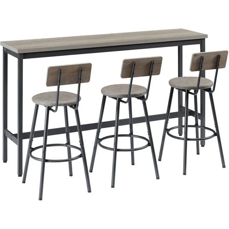ANYSUN Bartisch Küchen-Esstisch,Kneipentisch, langes Esstisch-Set mit 3 Hockern (Langer Bartisch mit 3 gepolsterten Barhockern aus Kunstleder), industrieller Bartisch und Stühle für die Küche,den Frühstücksraum