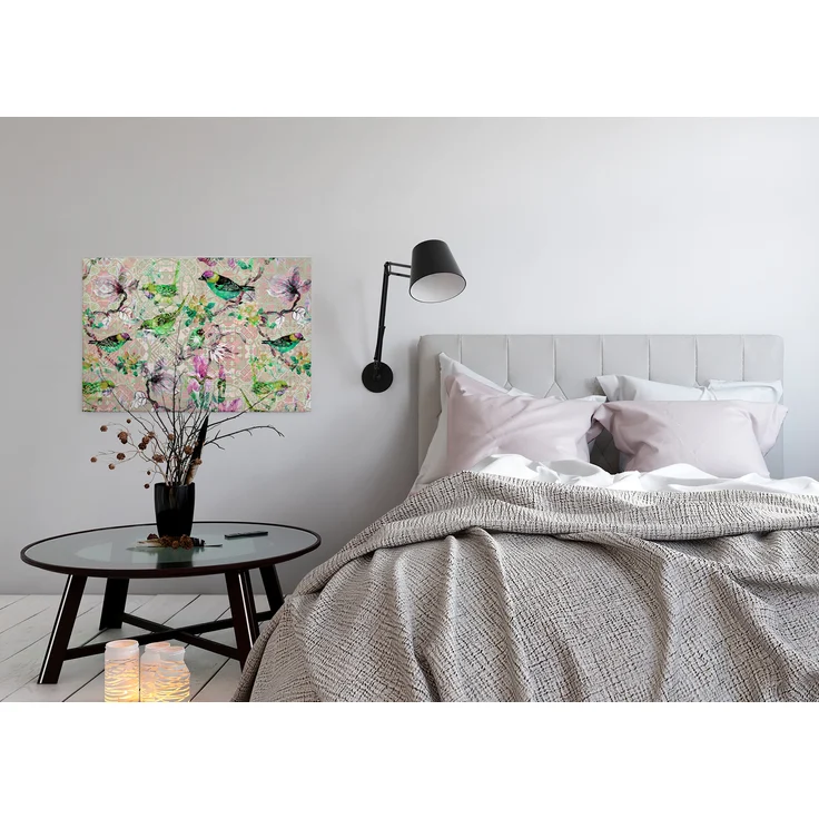 Leinwandbild Vögel Mosaik Rosa Grün 90x60 DD120353 Keilrahmen Wandbild Leinwand – Bild 3