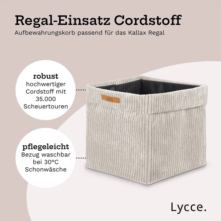 Lycce faltbare Aufbewahrungsbox, 4er Set - Cord, passend für Kallax Regal, abnehmbarer Bezug, robust, formstabil Beige 31x33x33cm – Bild 3