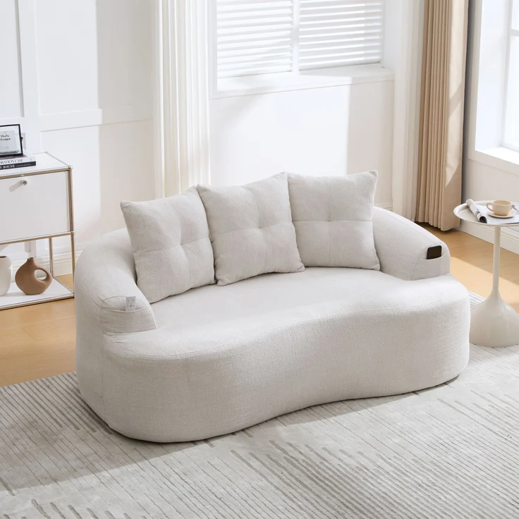 LVHOM 2-Sitzer Sofa mit 3 Kissen, Cloud Sofa mit komprimiertem Design, kein Aufbau erforderlich, Doppelsofa aus Chenille, Beige – Bild 2
