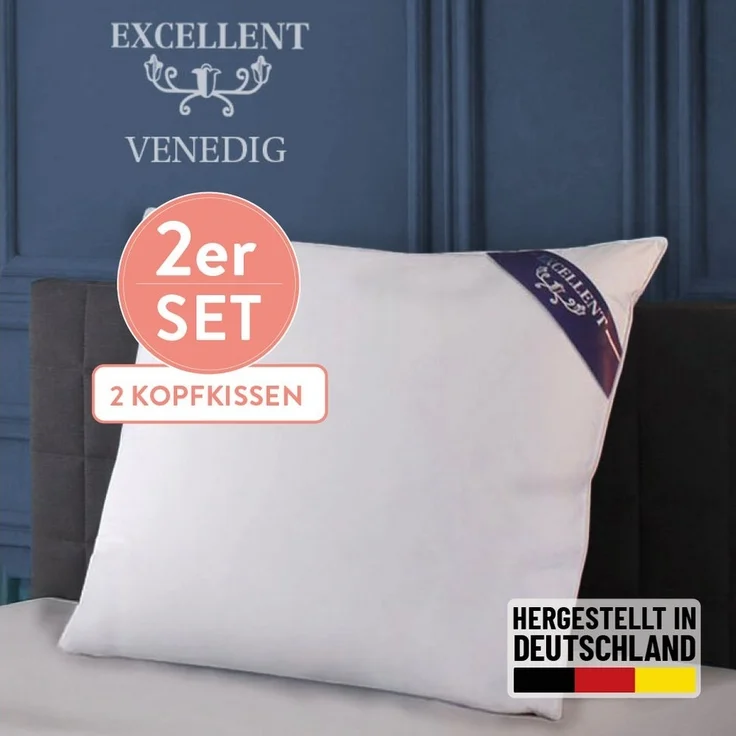 Excellent 3-Kammer-Kopfkissen Venedig, 1-tlg. oder 2 tlg. Hergestellt in Deutschland!, Füllung: weiße neue Daunen und Federn, Klasse I, 60% Daunen / 40% Federn (Außen), weiße neue Federn, Klasse I, 100% Federn (Innen), Bezug: feiner Daunen-Batist, 100%... – Bild 1
