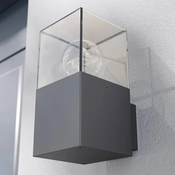 Lucande Außen-Wandleuchte Keke, dimmbar, Leuchtmittel nicht inklusive, Modern, Aluminium, Kunststoff, grafitgrau, 1 flammig, E27 – Bild 6