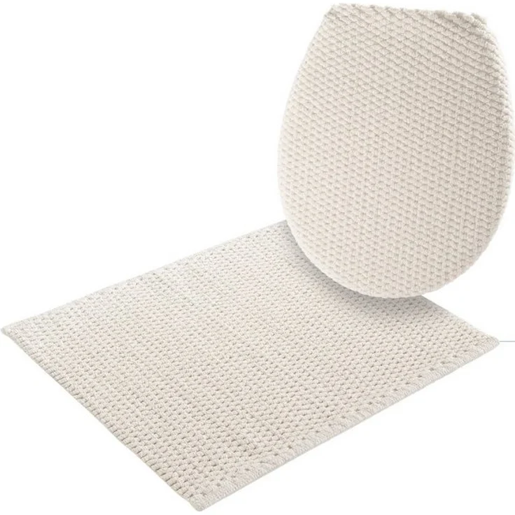 my home Badematte Dalia, Badvorleger, Badezimmer Teppich, Höhe 4 mm, fußbodenheizungsgeeignet, strapazierfähig, Baumwolle, 2-tlg. Hänge-WC Set, Baumwolle, Badteppich, Badematten auch als 2-teiliges Set erhältlich – Bild 4