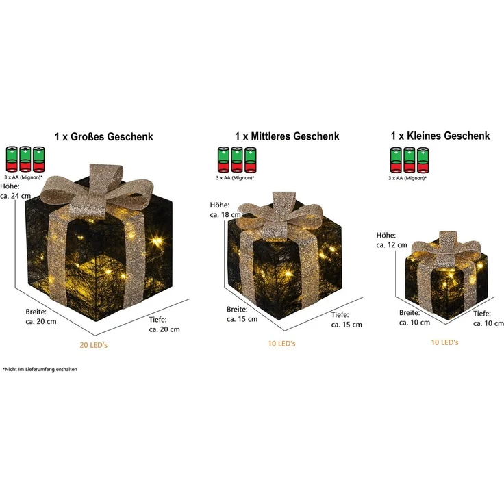 Bambelaa! LED Dekolicht Bambelaa! Led Deko Leucht Geschenk Boxen 3er Set inkl. Timer Funktion, Gelb – Bild 3
