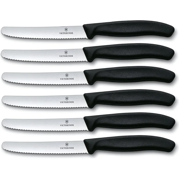 Victorinox | Tafelmesser Set | ideal für Tomaten | Swiss Classic Wellenschliff | rostfreier Stahl | Swiss Made | elegantes Schwarz – Bild 1