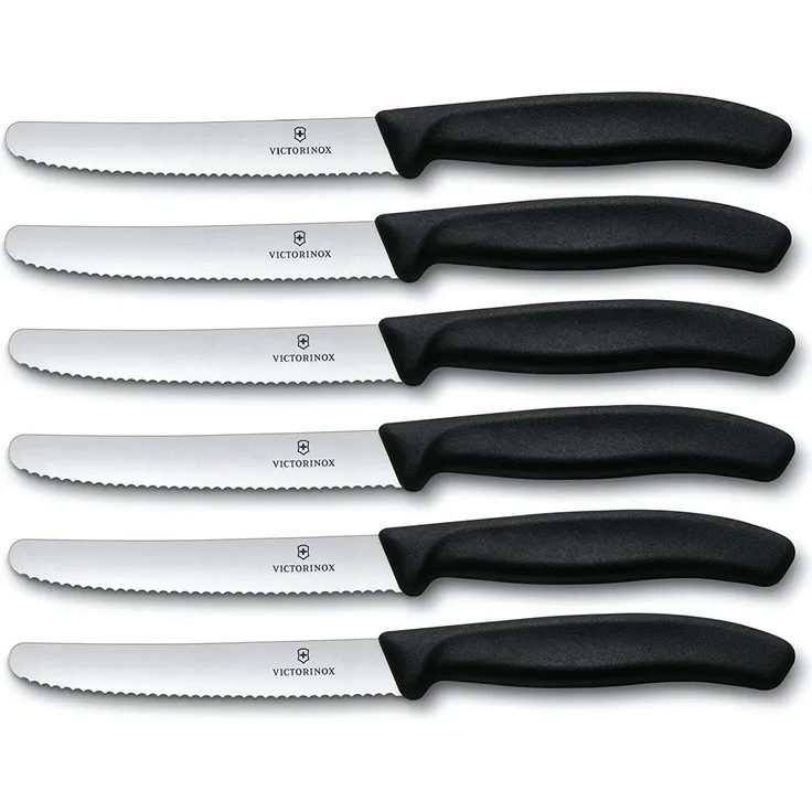 Victorinox | Tafelmesser Set | ideal für Tomaten | Swiss Classic Wellenschliff | rostfreier Stahl | Swiss Made | elegantes Schwarz
