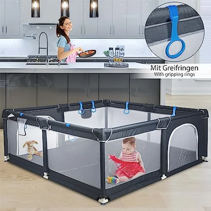 ONVAYA® Laufgitter | Laufstall für Babys | 160x160 cm | Schutzgitter für Kinder | Rechteckiges Krabbelgitter | Absperrgitter | Babyzaun in Grau | sicher & schadstofffrei – Bild 7