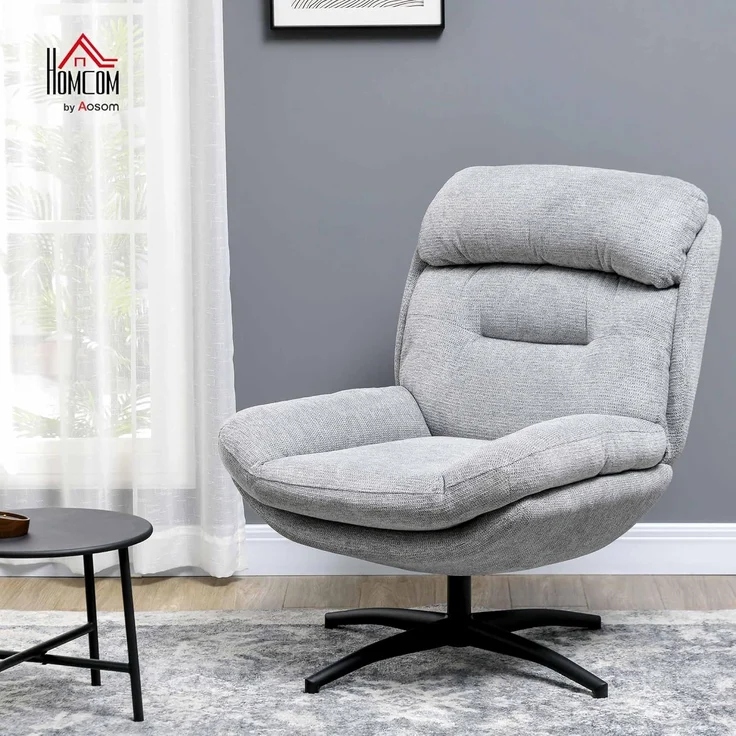 HOMCOM Relaxsessel Drehbar Loungesessel mit Wasserabweisend Chenille-Optik (Polsterstuhl, 1-St, Sessel), für Wohnzimmer, Grau – Bild 2