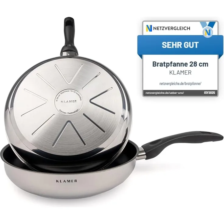 KLAMER Bratpfanne 28cm, antihaftbeschichtete Induktions-Pfanne, Premium Beschichtung, h…, Spülmaschinenfest, für alle Herdarten