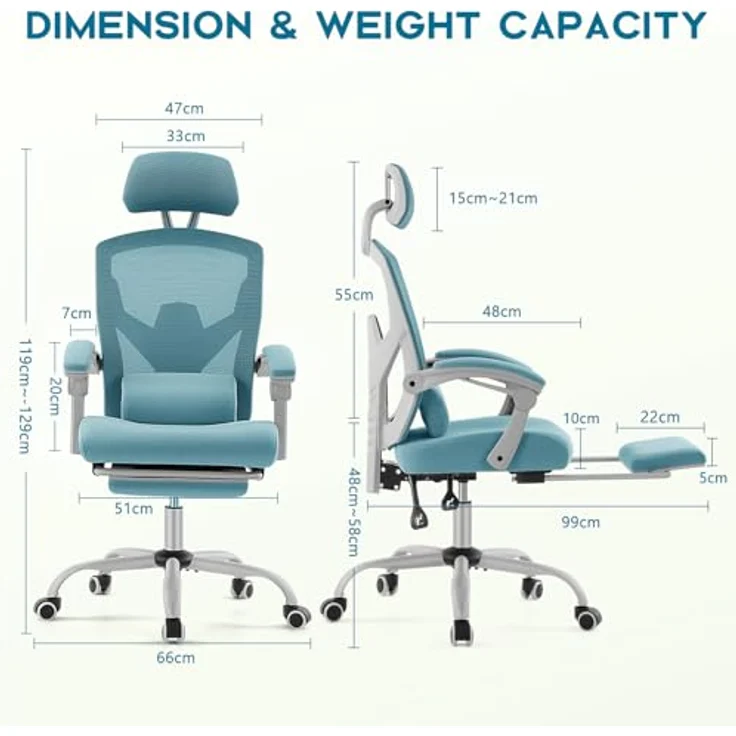 DUMOS Bürostuhl Ergonomisch EIN Schreibtischstuhl mit Komfortarmlehnen Ausgestattet mit Einer Bequemen Lendenwirbelstütze und Fußstütze Office Chair Geeignet für Zuhause – Bild 4