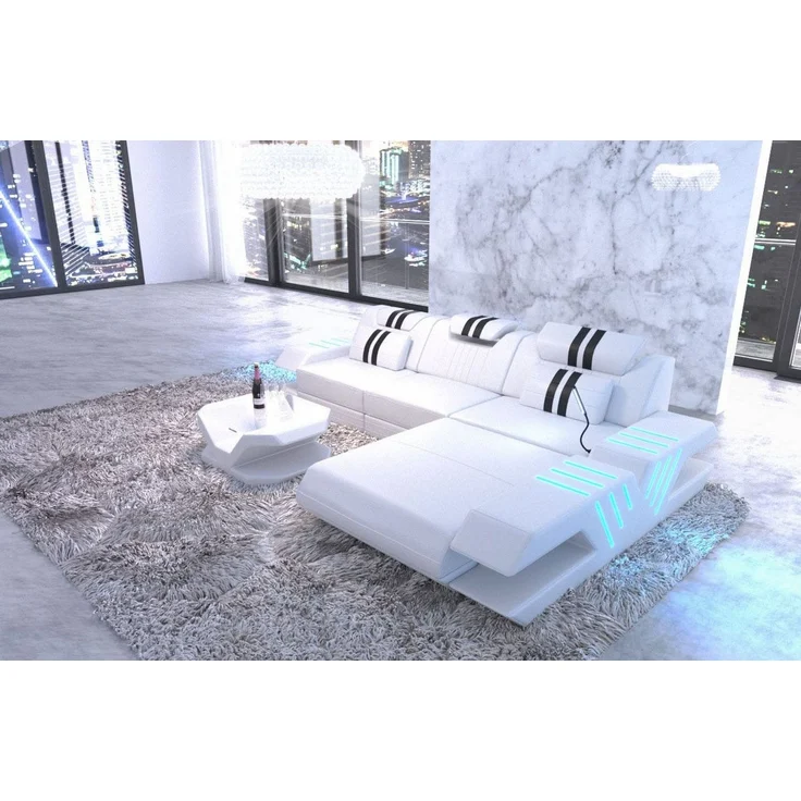 Ecksofa Venedig L Form aus Leder - Kunstleder - weiß-schwarz - Rechts – Bild 2
