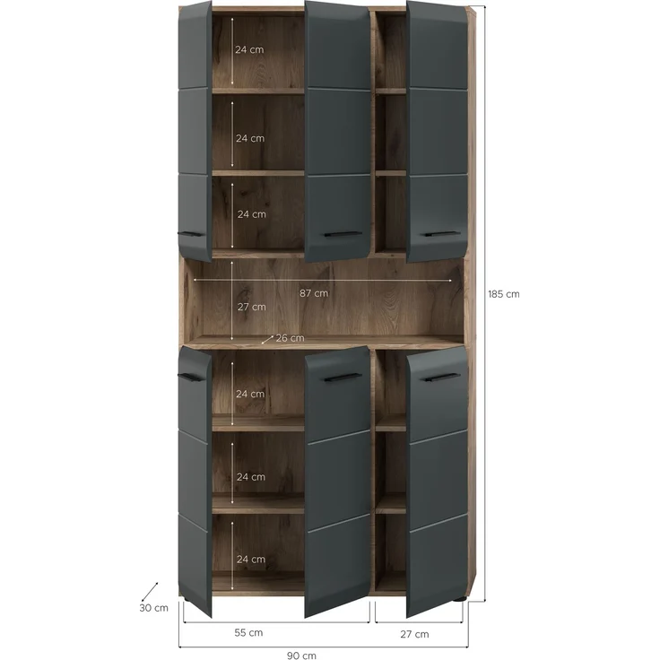 Mehrzweckschrank (B/H/T: 90x185x30 cm) in schwarz matt und Nox Oak Nachbildung – Bild 4