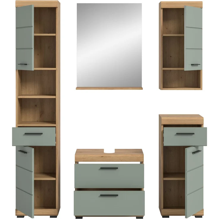 Xonox Scout Badkombination (B/H/T: 164x191x34 cm) in Salbei und Artisan Eiche Nachbildung – Bild 3