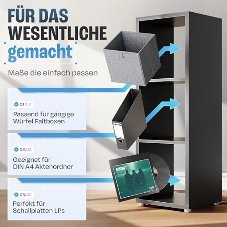 BMG Möbel Standregal NIZZA, Aktenregal, Würfel, Säulen Regal mit 3 Fächern, Made in Germany – Bild 4