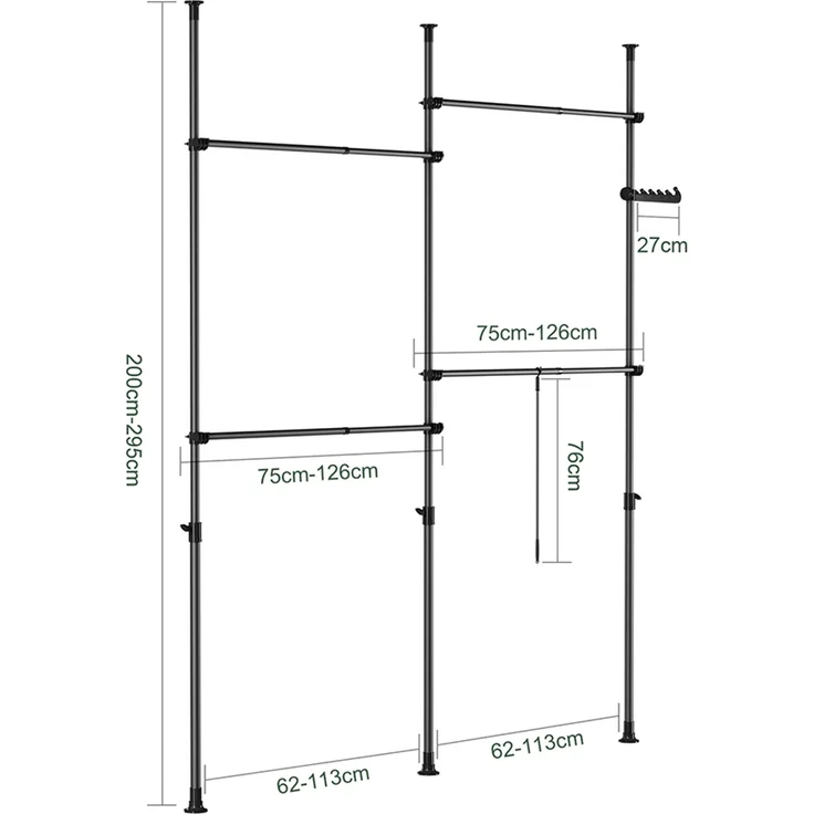 SoBuy KLS03-II-SCH Garderobenständer, Metall, Pulverbeschichtung, Schwarz, 126 x 295 x 62 cm – Bild 3