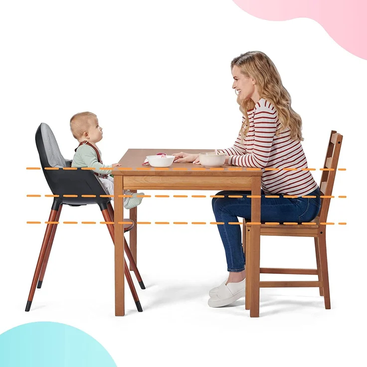 kk Kinderkraft FINIX Hochstuhl Baby ab 6 Monate bis 5 Jahre, Kinderhochstuhl 2in1 für ältere Kinder, Beine aus Holz, Verstellbare Rückenlehne Tablett Fußstütze, Stilvolles Design, Grau – Bild 5