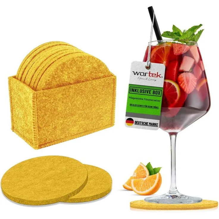 wortek Getränkeuntersetzer Filz-Untersetzer Rund für Gläser 10er Set + Box, Zubehör für Tisch & Gläser, Set, 10-tlg, waschbare Getränke Glasuntersetzer Gläser, Tischuntersetzer Filz 10 cm