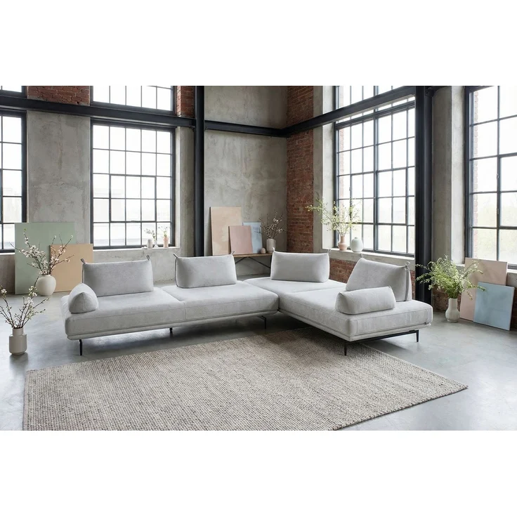 KAWOLA Ecksofa CANE Schlafsofa Daybed mit 2 Armlehnkissen Stoff grau 80 x 210 x 310 cm – Bild 1