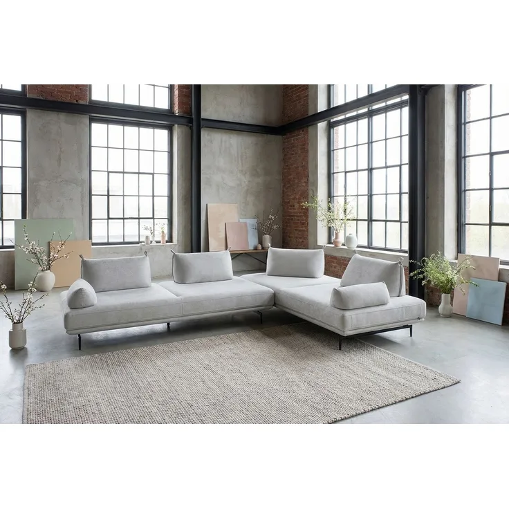 KAWOLA Ecksofa CANE Schlafsofa Daybed mit 2 Armlehnkissen Stoff grau 80 x 210 x 310 cm