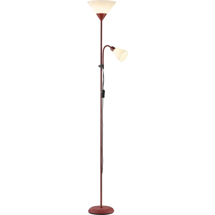 Brilliant Spari Deckenfluter mit Leselampe rot - LED Stehlampe - 1,8 m Standleuchte - für LED-Leuchtmittel geeignet (E27 & E14 Fassung) - mit verstellbarem Lesearm