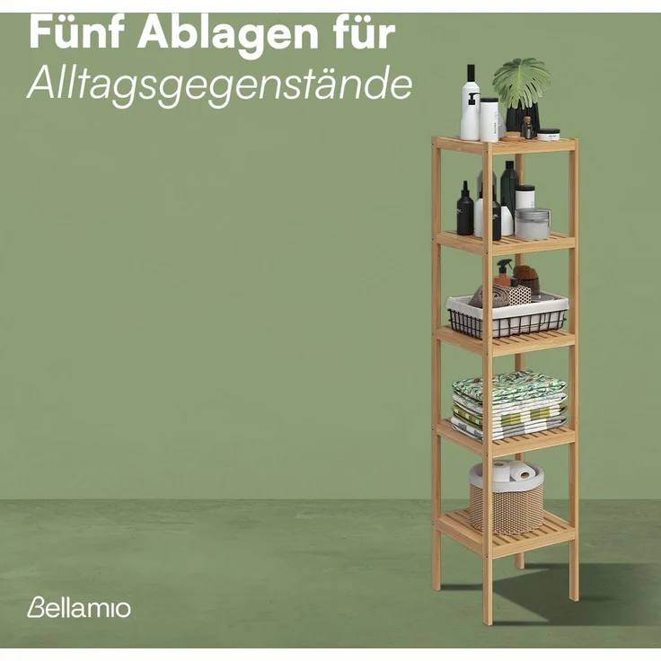 Bellamio 'Newa' Badezimmer Regal, Bambus, natur, 140x33x33 cm, Badregal mit 5 Ablagefächern – Bild 5