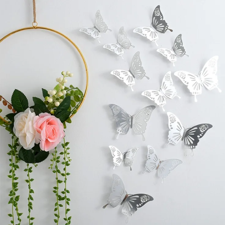 3D-Schmetterlings-Wandaufkleber,Wanddekoration Metalltextur