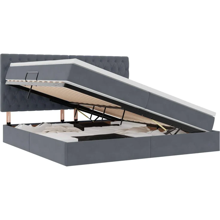 vidaXL Aufbewahrungsbett mit Matratze Dunkelgrau 200 x 200 cm Samt 3372112 – Bild 2