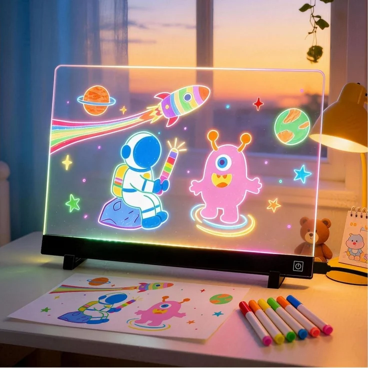 ANYSUN Memoboard Led Zeichenbrett,35x26 cm großer Leuchtendes Acryl Led Maltafel Kinder, (1-tlg, LED Notiztafel Nachtlicht mit 4-Farben-Lichtmodi), kreatives Geschenk Geburtstagsgeschenke Geschenke Mädchen Jungen – Bild 1