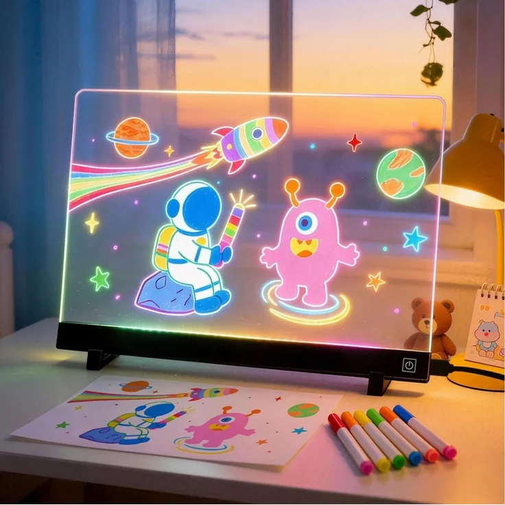 ANYSUN Memoboard Led Zeichenbrett,35x26 cm großer Leuchtendes Acryl Led Maltafel Kinder, (1-tlg, LED Notiztafel Nachtlicht mit 4-Farben-Lichtmodi), kreatives Geschenk Geburtstagsgeschenke Geschenke Mädchen Jungen