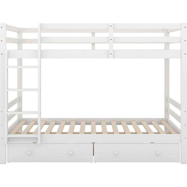 Etagenbett 140x200 cm mit Stauraumschubladen, hohem Sicherheitsgeländer, platzsparend, Treppe,Hochbett für Kinderzimmer, robust und langlebig,weiß – Bild 8