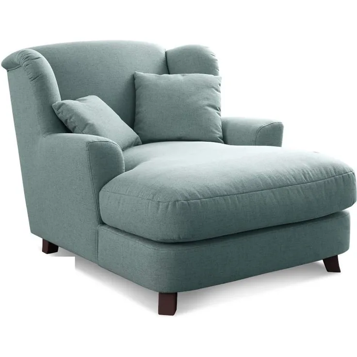 Cavadore XXL-Sessel Assado / Großer Polstersessel mit Holzfüßen und großer Sitzfläche / Inkl. 2 Zierkissen / 109 x 104 x 145 / Flachgewebe Blau (Aqua)