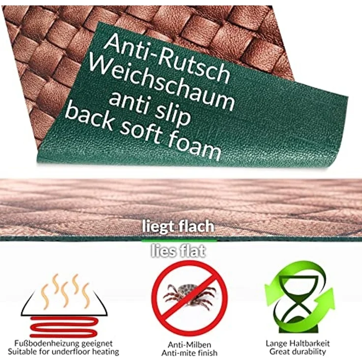 ANRO Küchenläufer Hochwertig GreenLine Flurläufer Teppichläufer Textil, Eckig, Bodenläufer 100x52cm Leder Braun pflegeleicht – Bild 4