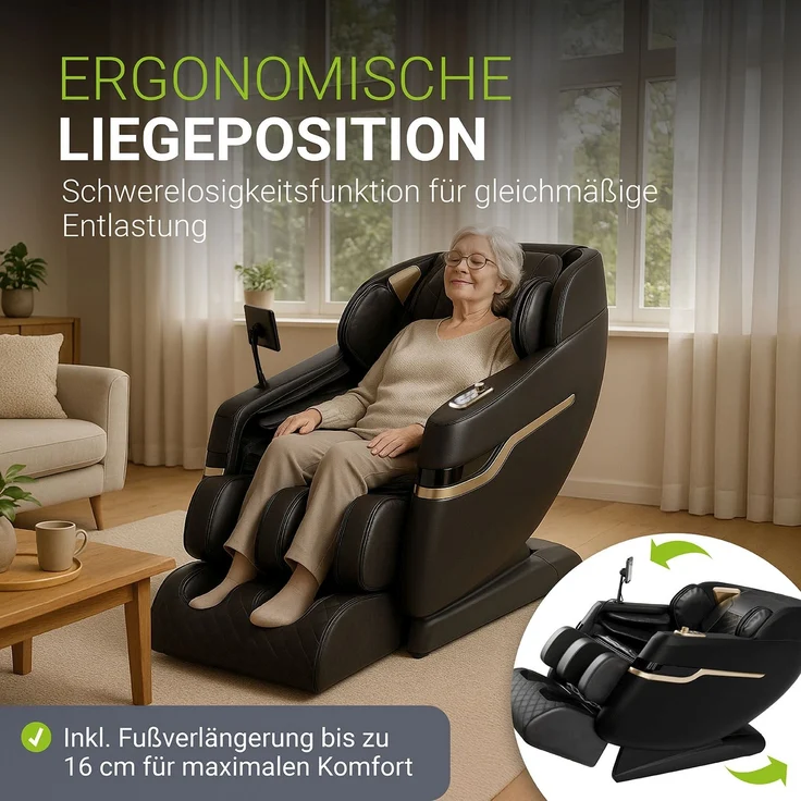Juskys Massagesessel Naxos, mit LCD-Bedienfeld, Bluetooth, Airbags, Heizung, Rollenmassage, USB & Fußverlängerung, Fix-Point-Technologie - Schwarz – Bild 5