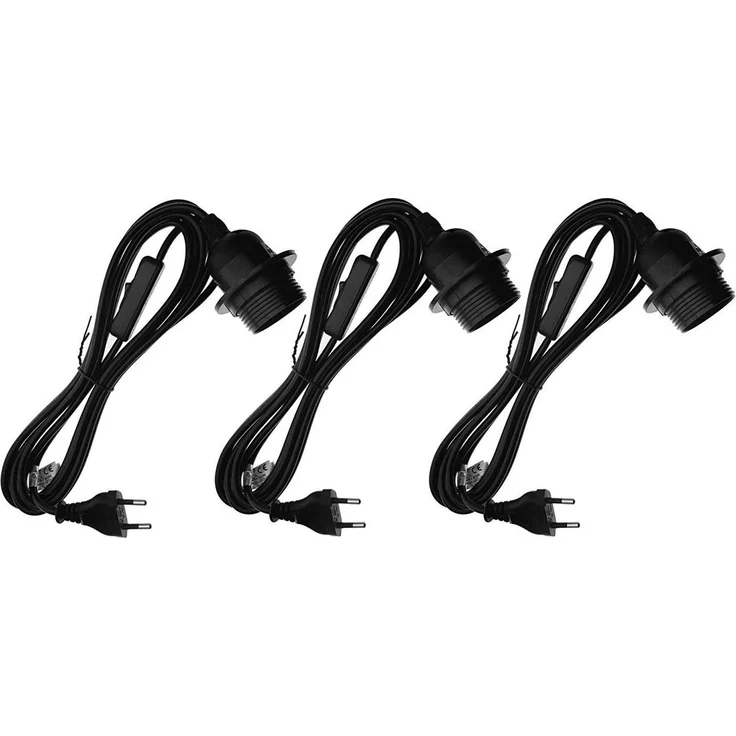 TRANGO LED Pendelleuchte, 3er Pack 1011-500B Lampenfassung mit ON/OFF Schalter - E27 Fassung schwarz mit 5m Netzkabel I Schraubring I Schalter, Lampenaufhängung I Pendelleuchte I Hängeleuchte – Bild 5
