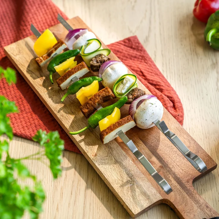 Grillspieße 4er-Set mit 2 Ablage-Gestellen, Grillspießhalter, aus Edelstahl – Bild 8