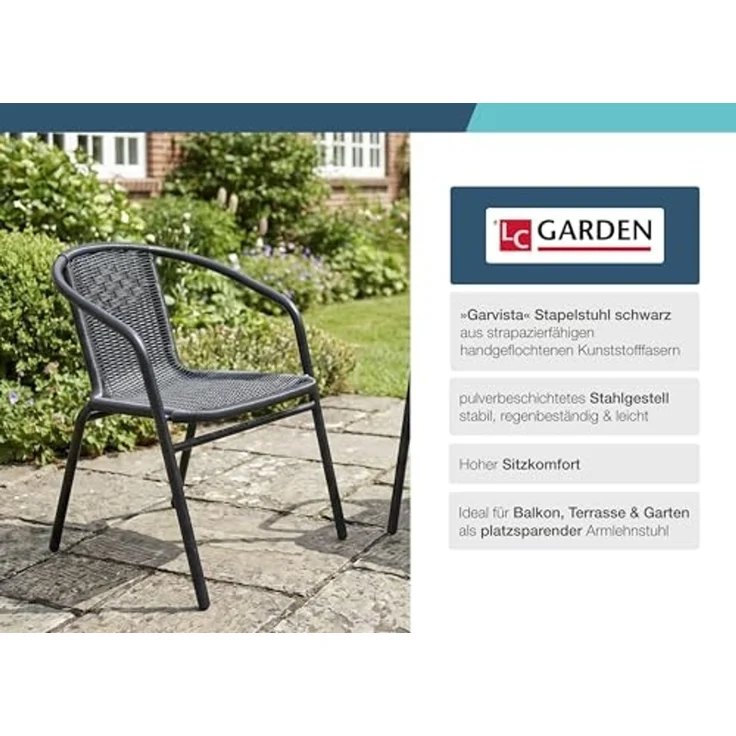 LC Garden Stapelstuhl Garvista Stapelstuhl 54x52x72cm schwarz Gartenstuhl Terassenstuhl, Pulverbeschichteter Stahl – Bild 4