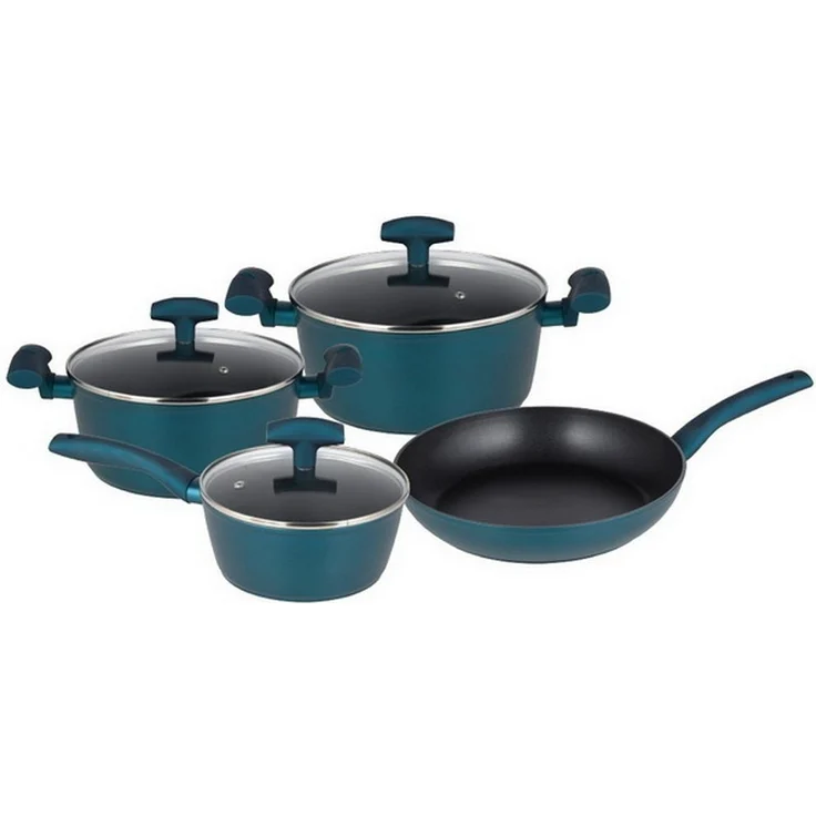 Michelino Nora 7 teiliges Kochtopf-Set mit Glasdeckeln inkl. Pfannenschutz - Petrol – Bild 3