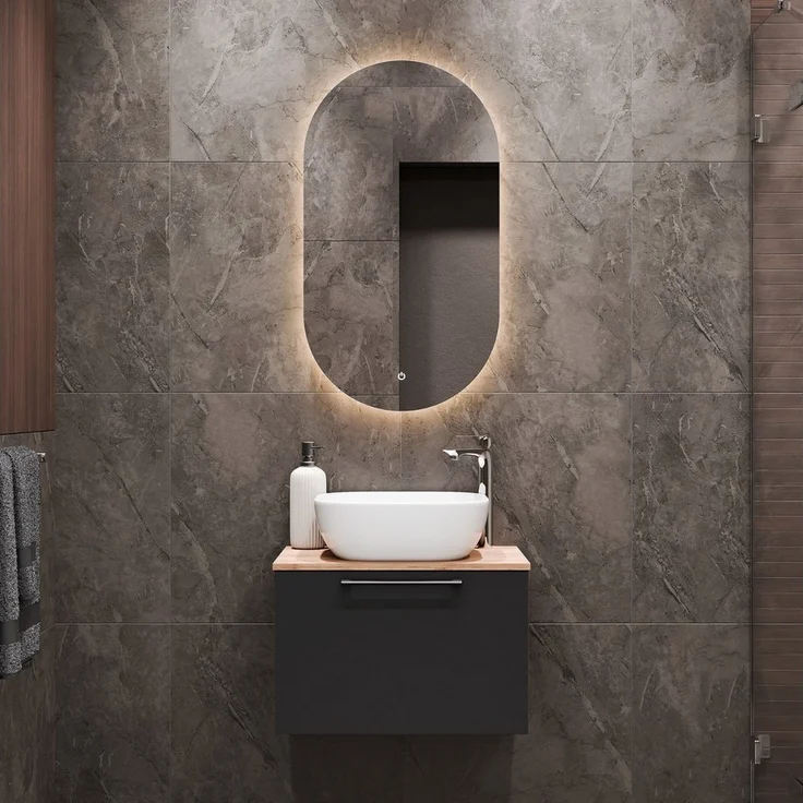 Planetmöbel Badmöbel-Set Astra, (Badezimmer Möbel im modernen Design, 2-St), Waschtisch und Waschbecken weiß – Bild 2